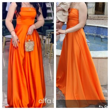 Paltolar: Narıncı rəngdə elegant axşam/ziyafət donu - Model: Korse effektli