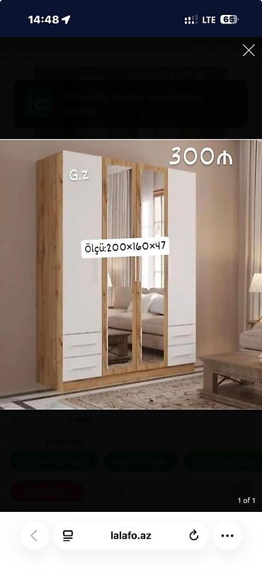 ayna qapi: Dörd qapılı paltar dolabı - Ölçü: 200 × 160 × 47 sm - Dizayn: ağ və — 1