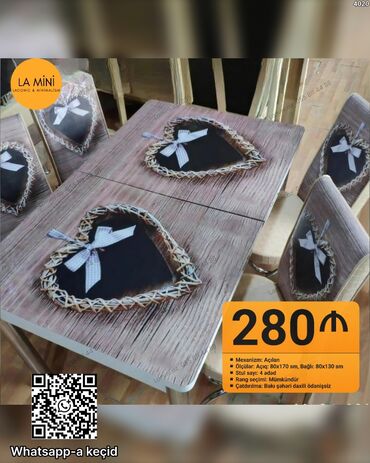 Mətbəx üçün, Açılan, Dördbucaq masa, 4 stul