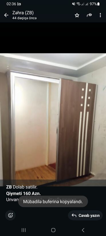 Quruducular: *ZB* Dolab satilir. *Qiymeti 160 Azn.* Unvan mehdiabad. Olcu. Eni 170
