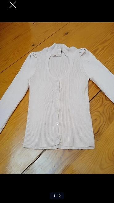 ag jaket: Açıq bej rəngli qadın kardiqanı - Model: düyməli, uzunqollu, bədənə — 1
