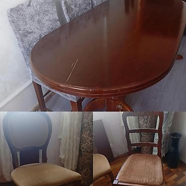 taxta stullar: Taxta yemək masası və 2 ədəd stul dəsti - Material: tam ağac (qoz — 2