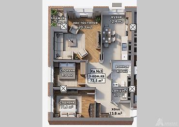 3 комнаты, 72 м², Кок-Жар ж/м Элитка, 9 этаж, ПСО (под самоотделку)