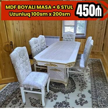 divan qabağı stol: Qonaq otağı üçün, Yeni, Açılmayan, Dördbucaq masa, 6 stul, Azərbaycan