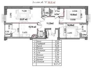 Продажа квартир: 3 комнаты, 98 м², Элитка, 12 этаж, ПСО (под самоотделку)