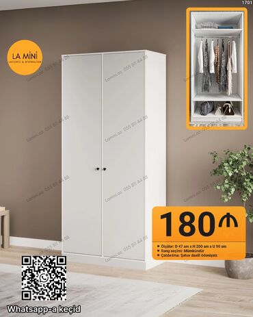 шкаф для документов с замком: Açılan, 2 qapılı Düz dolab, Qarderob, paltar dolabı