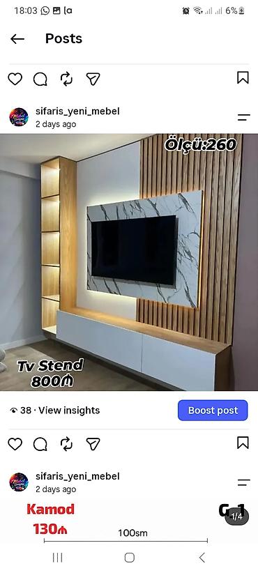 ref: Məhsul: Divar üçün TV stendi və dekor panel sistemi - Ümumi ölçü: 260 — 1