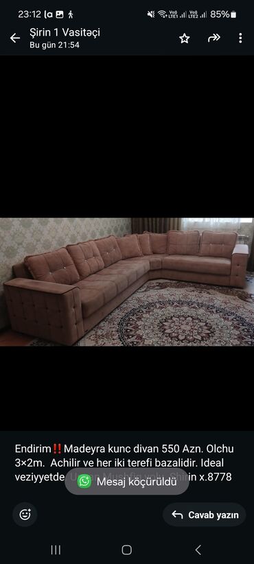 Divanlar: Künc divan, İşlənmiş, Açılan, Bazalı, Çatdırılma yoxdur
