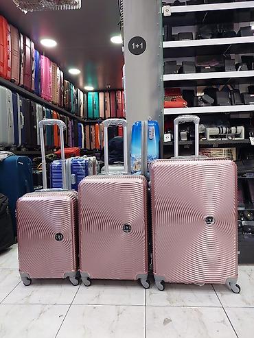 Çamadanlar: 3-lü səyahət çamadan dəsti – qızılı/rose gold rəng - Material: sərt — 1