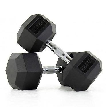 girya: Altıbucaqlı rezin dumbbell dəsti - Çəkilər: Hər başlıqda kilo işarəsi — 1