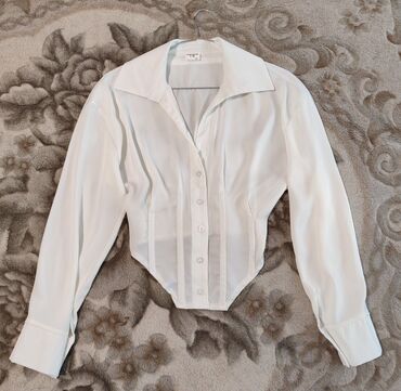 длинная белая блузка: Блузка, Атлас, Однотонный
