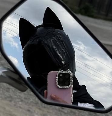 мото аксессуары: Мотоциклетный шлем с ушками «Cat-Ear» (полнолицевой, черный — 1