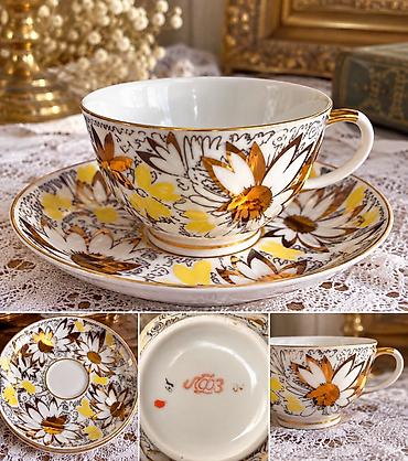 чайный набор: Винтажная чайная пара ЛФЗ, СССР 🌸 Фарфор, красивая цветочная роспись с — 1