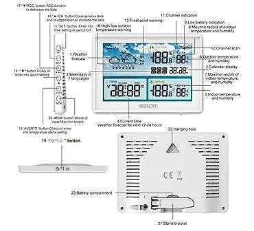 140 ekran: Meteoroloji rəqəmsal hava stansiyası Model: BALDR BO-360 Rəngli LCD — 4
