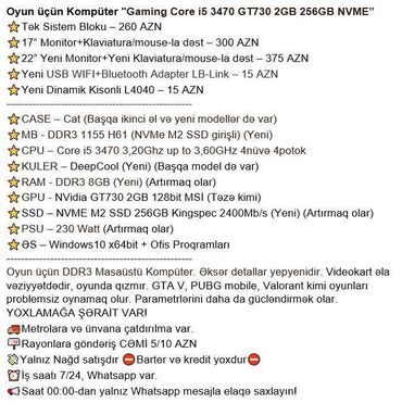 Masaüstü kompüterlər və iş stansiyaları: Oyun üçün Kompüter "Gaming Core i5 3470 GT730 2GB 256GB NVME” ⭐Tək -da lalafo.az — 2 Masaüstü kompüterlər və iş stansiyaları: Oyun üçün Kompüter "Gaming Core i5 3470 GT730 2GB 256GB NVME” ⭐Tək — 2