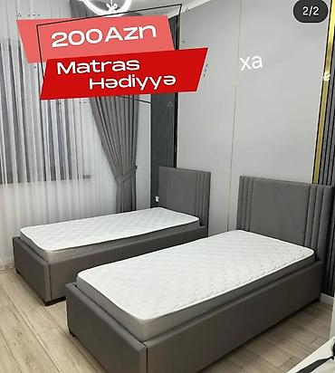 carpayı taxt: İki ədəd tək nəfərlik çarpayı dəsti. - Rəng: tünd boz - Başlıq: yumşaq — 1