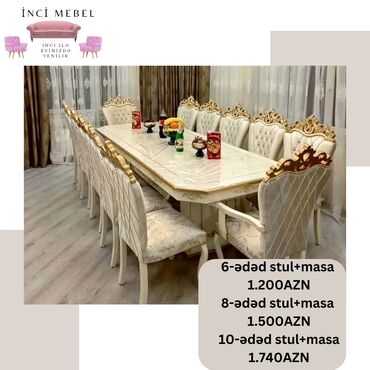 Masa və oturacaq dəstləri: Qonaq otağı üçün, Yeni, Açılmayan, Dördbucaq masa, 6 stul — 16