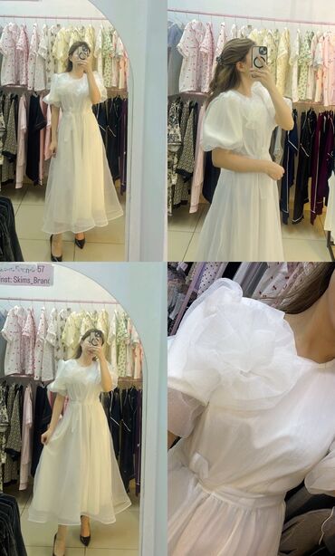 платье белые: Күнүмдүк көйнөк, Корея, Жай, Узун модель