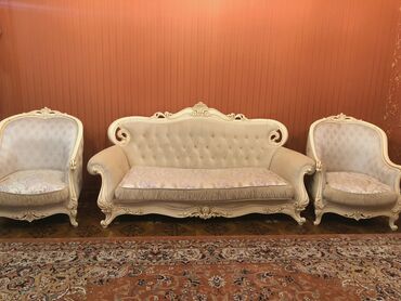 раскладной диван с двумя креслами: Диван-кровать, цвет - Белый