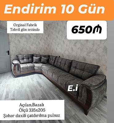 Divan və kreslo dəstləri: Künc divan dəsti - Model: Açılan, bazalı künc divan - Ölçü: 335 x 205 — 1