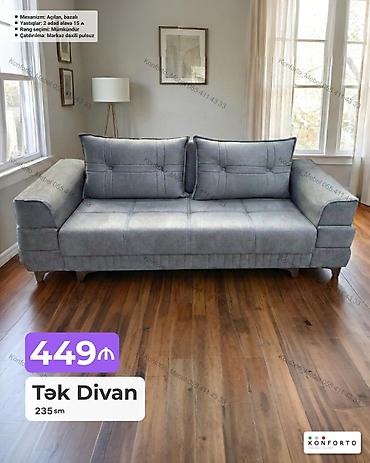 Divanlar: Tək divan – 235 sm - Mexanizm: açılan, bazalı (yataq funksiyalı və — 1
