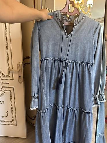 stoyka varatnik: Bohem tərzində uzun cins (denim) don - Rəng: açıq mavi/washed denim - — 3