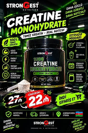 Digər idman qidaları: 🔥 CREATINE MONOHYDRATE — STRONGEST NUTRITION 🔥 💪 150 qram 🥄 50 porsiya — 1