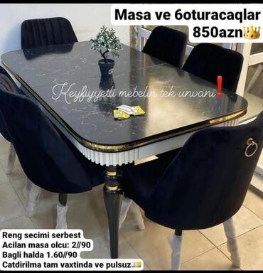 барные стулья: Qonaq otağı üçün, Yeni, Açılan, Dördbucaq masa, 6 stul