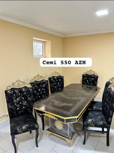 Masa və oturacaq dəstləri: Qonaq otağı üçün, Yeni, Açılmayan, Dördbucaq masa, 6 stul — 4