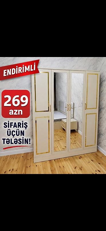 3 eded xoncali taxda qapi lazimdir: Yataq otağı mebel dəsti - Dördqapılı paltar dolabı: krem rəngdə — 2