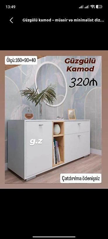 ev stolu: Güzgülü kamod – müasir və minimalist dizayn. Ölçü: 160 × 90 × 40 sm — 1