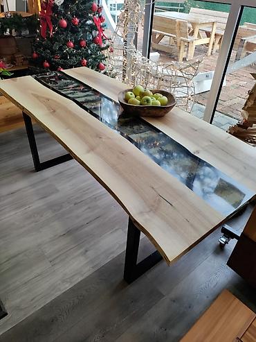 komode bele forma ideale: Epoxy sto 90x203 Orah/ Live edge Ploča stola napravljena — 4