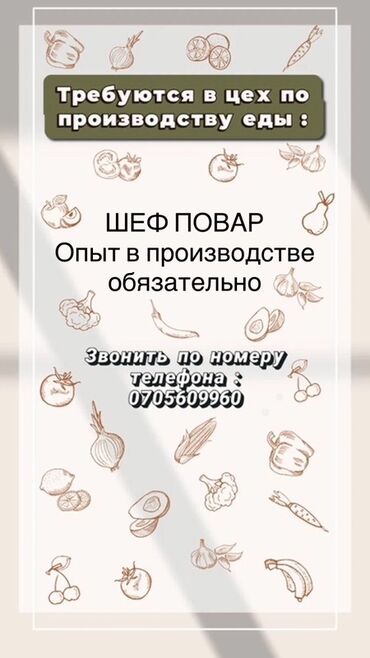 python вакансии бишкек: Вакансия: шеф‑повар в цех по производству еды. - Профиль: организация