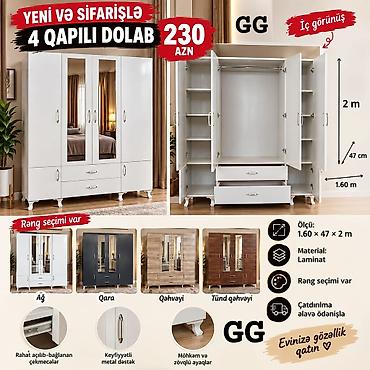 Yeni ve Sifarisle 4 Qapili Dolab 230 azn Olcu 1.60×47×2m Material