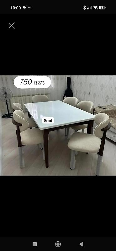 Yemək otağı dəsti – masa və 6 ədəd stul - Düzbucaqlı masa: parlaq ağ