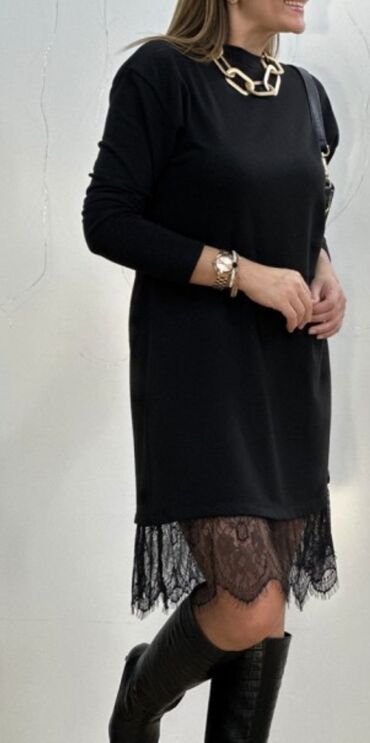 duga crna haljina: L (EU 40), bоја - Crna, Oversize, Dugih rukava