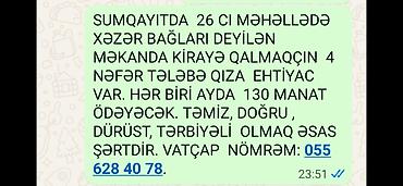 ev ilanı: Sumqayıt, 26-cı məhəllə – Xəzər Bağları ərazisində yerləşən evdə birgə — 1