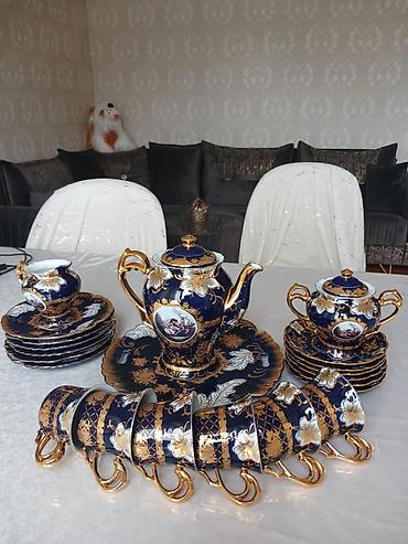 cay servizi: Çay dəsti, rəng - Göy, Farfor, 6 nəfərlik, Çexiya — 1