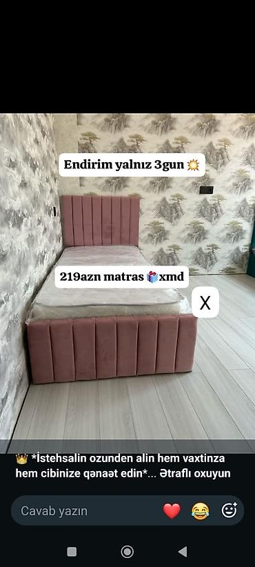 Çarpayılar: Tək nəfərlik yumşaq başlıqlı çarpayı və matras dəsti. - Rəng: toz — 1
