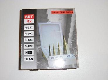 Burgije: Set stepenastih burgija u drvenoj kutiji - 4 komada titanisano — 5