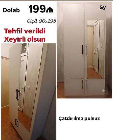 taxta dolab: Məhsul: Dolab - Ölçü: 90 x 195 sm - Rəng: ağ - Dizayn: 2 qapılı üst — 1