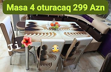 masa metbext: Masa və 4 oturacaqdan ibarət mətbəx dəsti. - Masa ölçüsü: 80×130 sm — 4