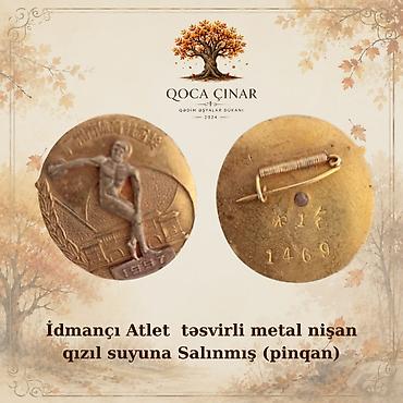 broşka: Məhsul: İdmançı Atlet təsvirli metal nişan (pinqan) Təsvir: - — 1