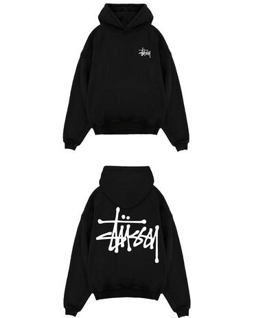 nike x stussy ветровка: Черная толстовка Stüssy с капюшоном. Спереди, в верхней части, вышит