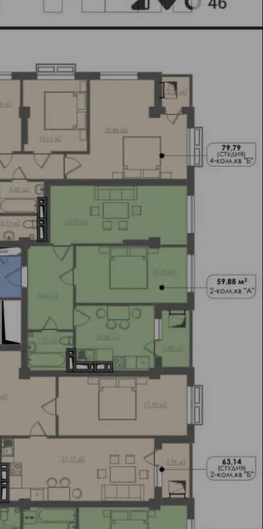 Продажа квартир: 2 комнаты, 60 м², Элитка, 6 этаж, ПСО (под самоотделку)