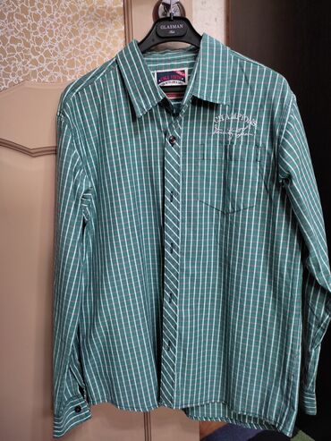 мужские рубашки: Детский топ, рубашка, цвет - Зеленый, Б/у