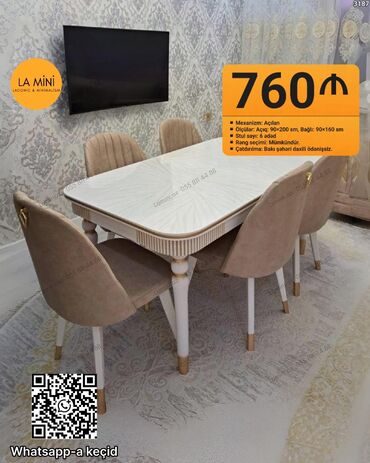 demir uqolnik: Açılan, Dördbucaq masa, 6 stul