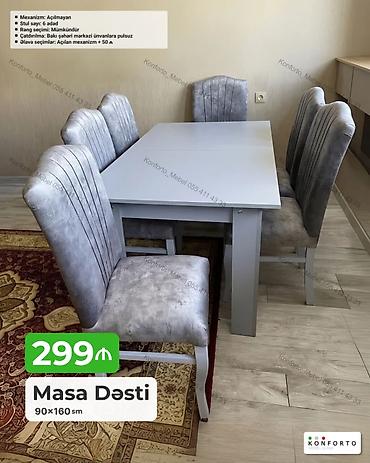 Məhsul: Masa Dəsti - Ölçü: 90×160 sm - Komplekt: 1 masa + 6 ədəd stul