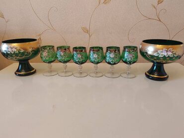 набор тарелок: Çay dəsti, rəng - Yaşıl, Xrustal, Bohemia, Almaniya