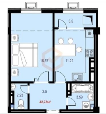 Продажа квартир: 1 комната, 42 м², Элитка, 11 этаж, ПСО (под самоотделку)